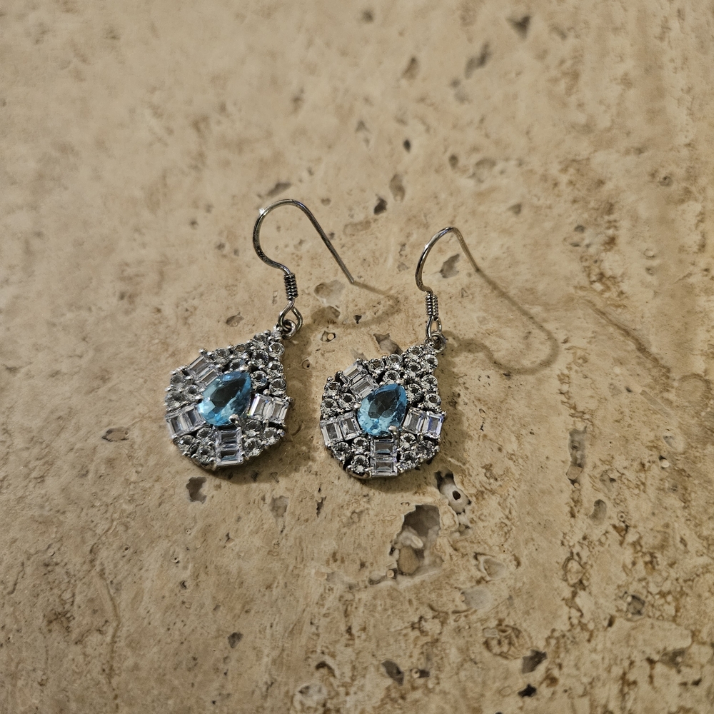 Sterling Topaz And CZ Earrings